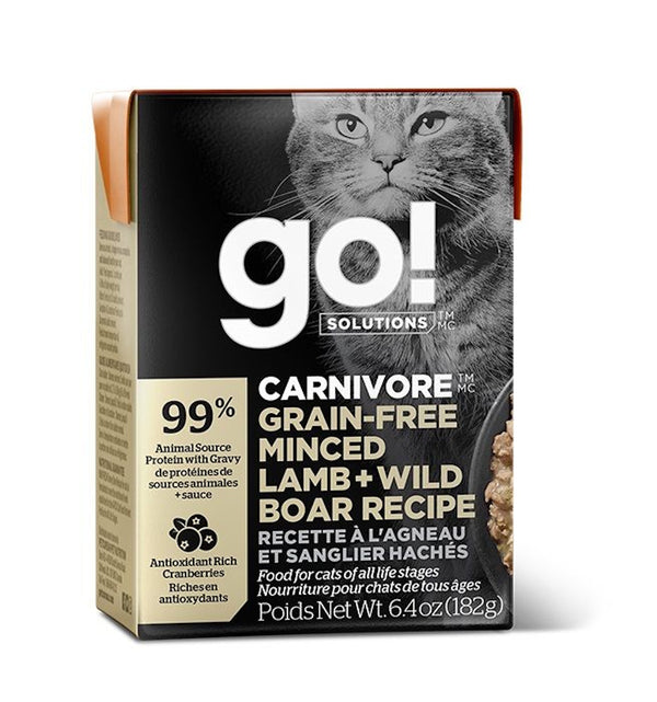 Nourriture humide pour chat tetra pak formule "Carnivore" sans grains agneau haché & sanglier sauvage 6,4oz - Animatout