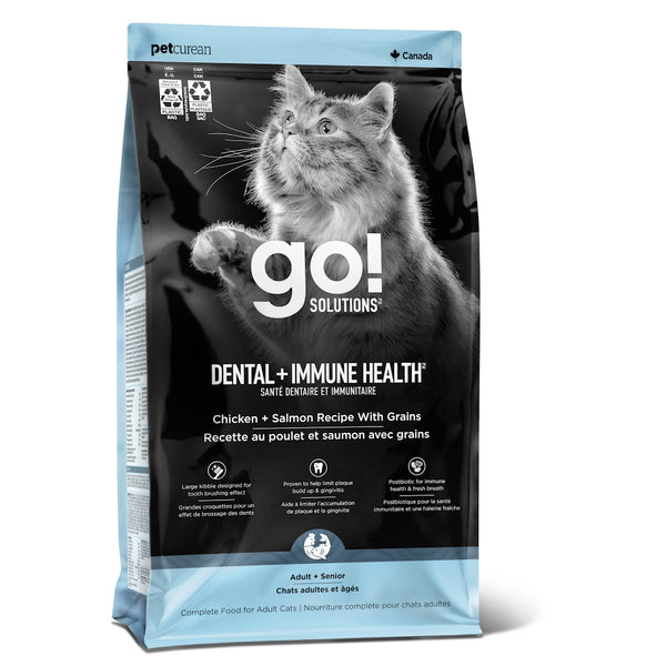 Nourriture sèche pour chat santé dentaire et immunitaire poulet et saumon avec grains