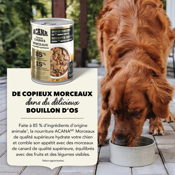 Nourriture pour chien morceaux de canard avec bouillon d'os 363 g