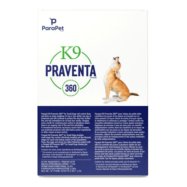 Traitement antiparasitaires K9 Praventa 360, chiens de petite taille