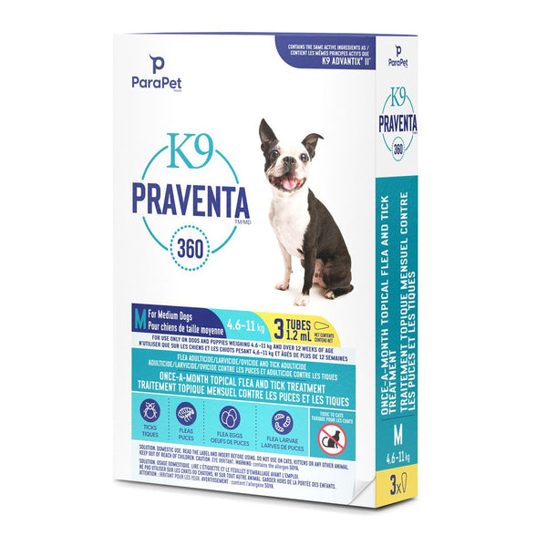 Traitement antiparasitaires K9 Praventa 360, chiens de taille moyenne