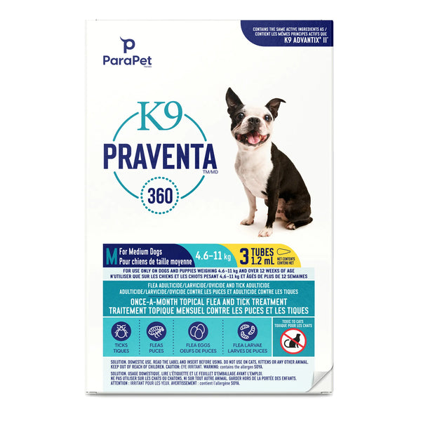 Traitement antiparasitaires K9 Praventa 360, chiens de taille moyenne