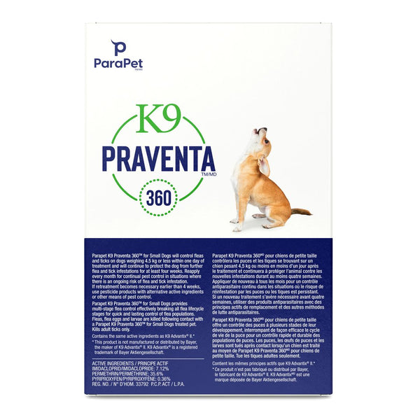 Traitement antiparasitaires K9 Praventa 360, chiens de petite taille