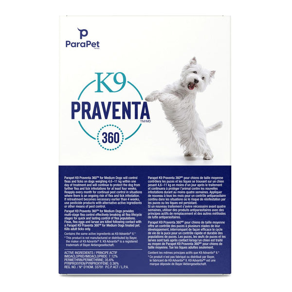Traitement antiparasitaires K9 Praventa 360, chiens de taille moyenne