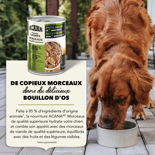 Nourriture pour chien morceaux de porc avec bouillon d'os 363 g