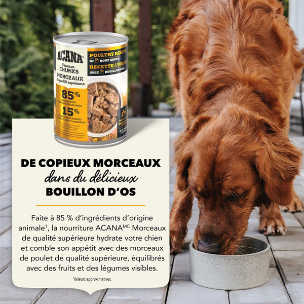Nourriture pour chien morceaux de volailleavec bouillon d'os 363 g