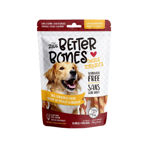 Better Bones, torsades pour chien enrobées de poulet, arôme de poulet barbecue, paquet de 10