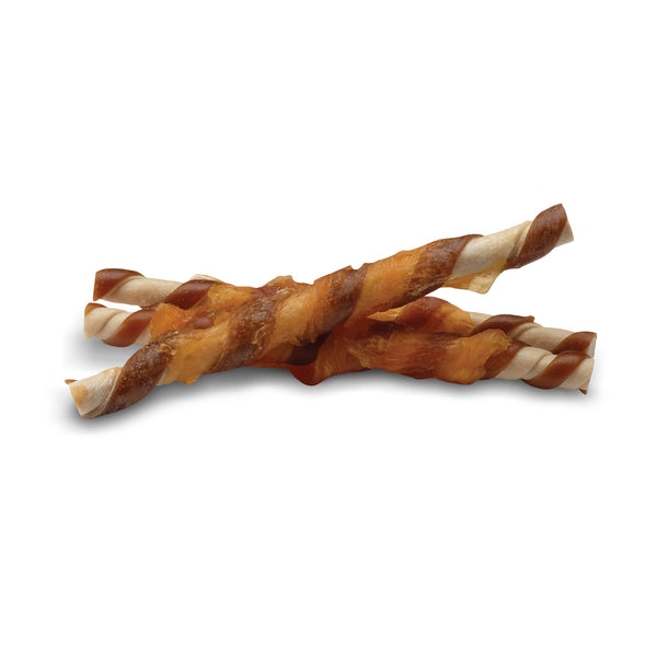 Better Bones, torsades pour chien enrobées de poulet, arôme de beurre d’arachide, paquet de 10 - Animatout