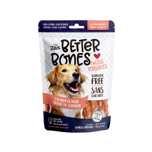 Better Bones, torsades pour chien enrobées de poulet, arôme de saumon, paquet de 10 - Animatout