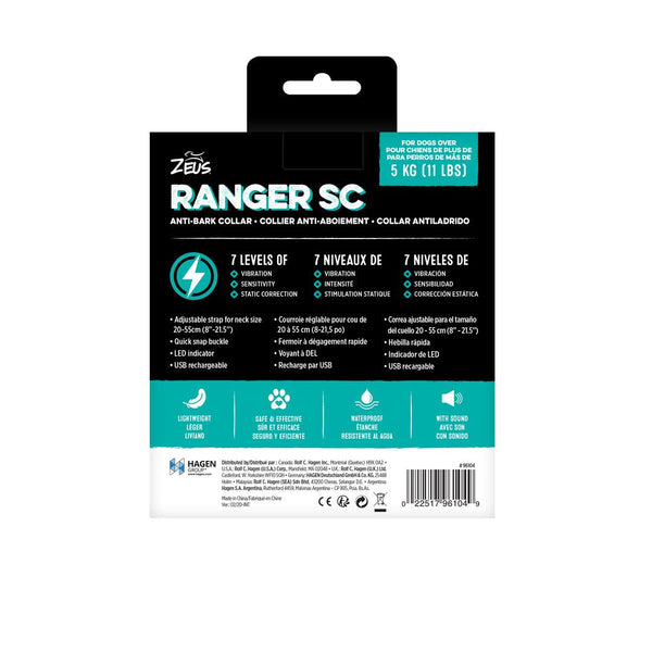 Collier anti-aboiement pour chien Ranger SC Zeus avec stimulation statique