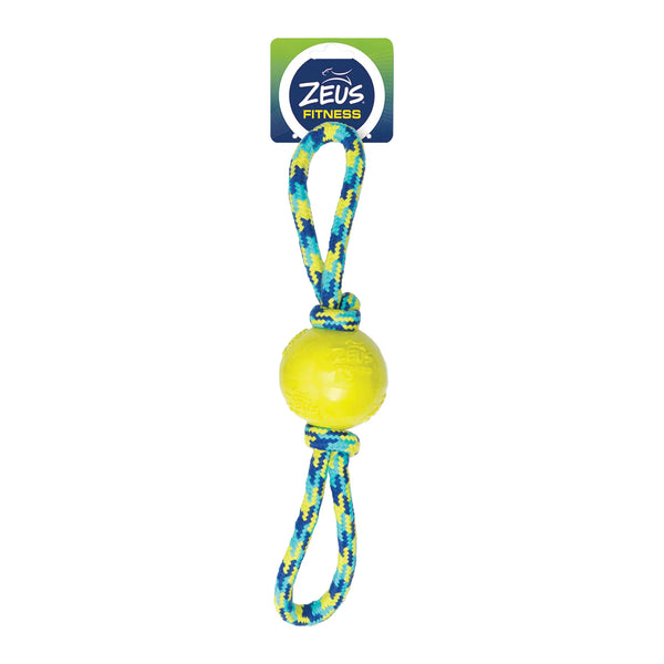 Jouet Fitness Zeus, balle de tennis recouverte de TPR avec deux anneaux à tirer, 40,6 cm (16 po)