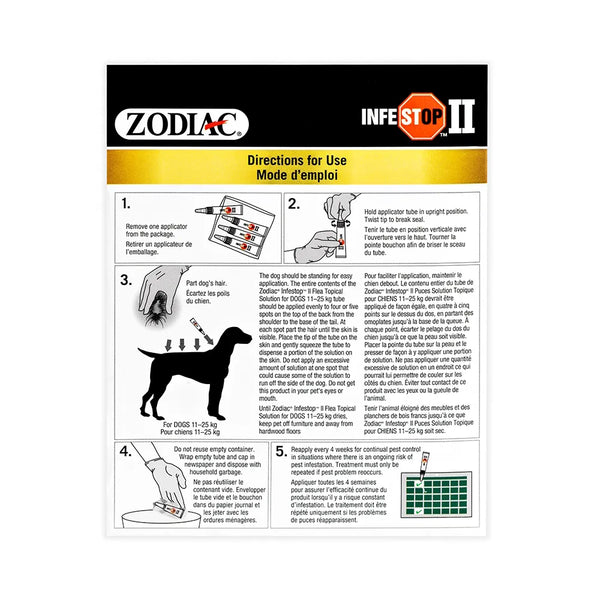 Solution topique contre les puces INFESTOP II pour les chiens pesant entre 11 kg et 25 kg