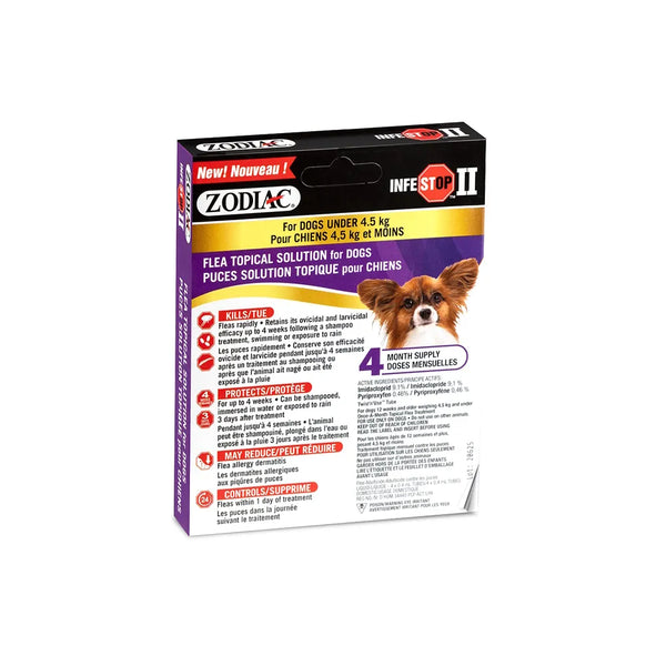 Solution topique contre les puces INFESTOP II pour les chiens pesant 4,5 kg et moins