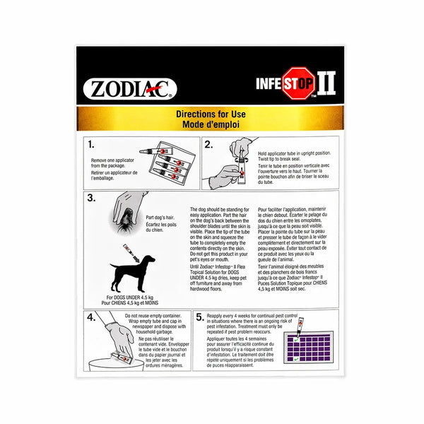 Solution topique contre les puces INFESTOP II pour les chiens pesant 4,5 kg et moins