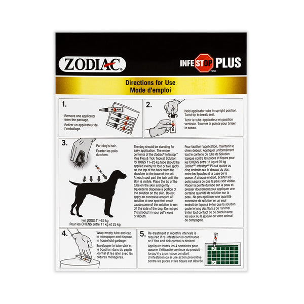 Solution topique contre les puces et tiques INFESTOP PLUS pour les chiens pesant entre 11 kg et 25 kg