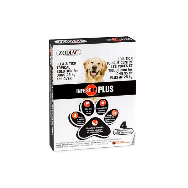 Solution topique contre les puces et tiques INFESTOP PLUS pour les chiens pesant 25 kg et plus