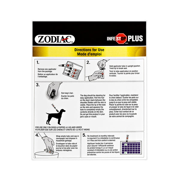 Solution topique contre les puces et tiques INFESTOP PLUS pour les chiens pesant 4,5 kg et moins