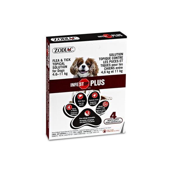 Solution topique contre les puces et tiques INFESTOP PLUS pour les chiens pesant entre 4,6 kg 11 kg