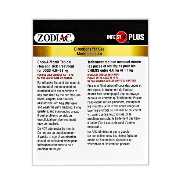 Solution topique contre les puces et tiques INFESTOP PLUS pour les chiens pesant entre 4,6 kg 11 kg