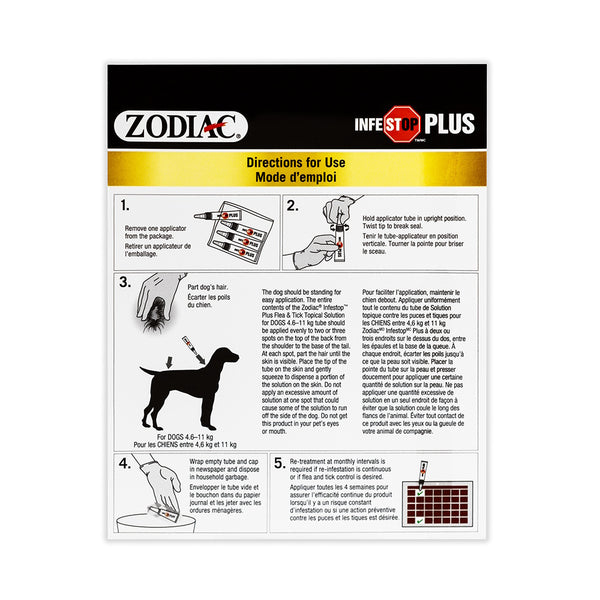 Solution topique contre les puces et tiques INFESTOP PLUS pour les chiens pesant entre 4,6 kg 11 kg