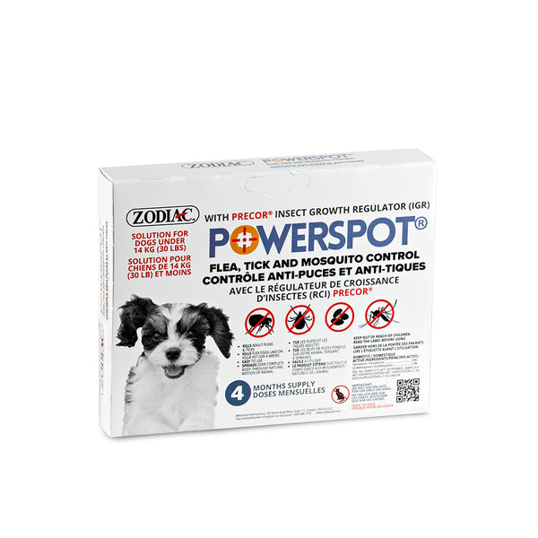 Traitement contre les puces, les tiques et les moustiques pour les chiens PowerSpot pour chien de 30 lb et moins