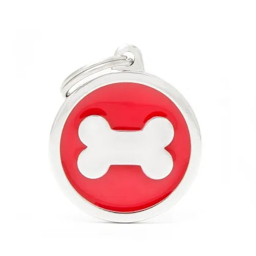 Médaille pour chien Classic Cercle Grand Rouge avec Os Blanc