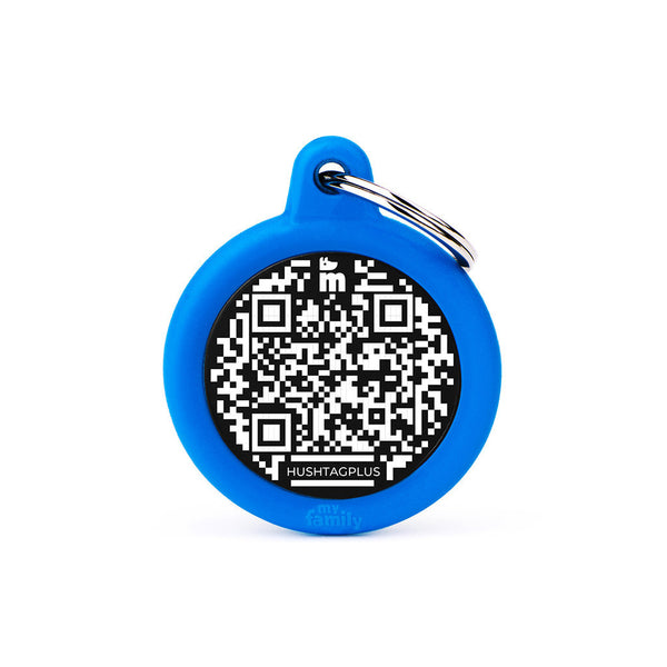 Médaille Hushtag Plus Code QR Cercle Noir en Aluminium avec Caoutchouc