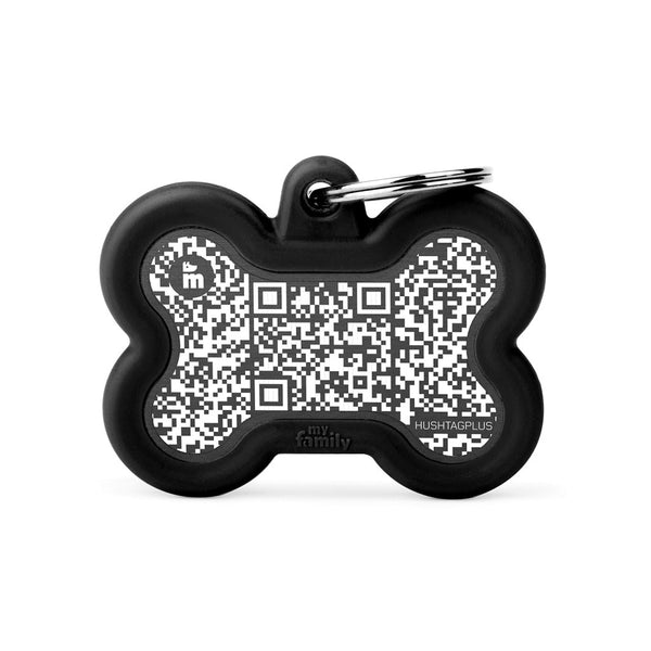 Médaille Hushtag Plus Code QR Os Noir en Aluminium avec Caoutchouc