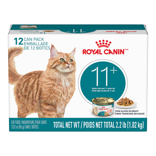 ÂGÉ 11+ FINES TRANCHES EN SAUCE - nourriture en conserve pour chats - Emballage de 12 boîtes, 85 g, (3 oz)