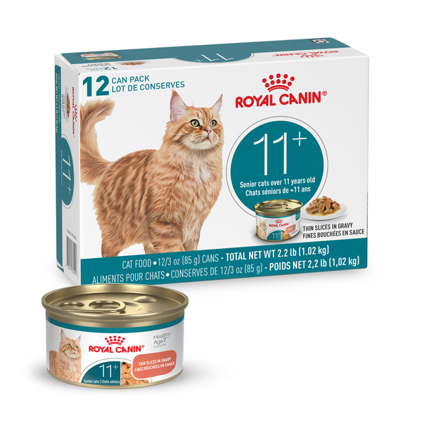 ÂGÉ 11+ FINES TRANCHES EN SAUCE - nourriture en conserve pour chats - Emballage de 12 boîtes, 85 g, (3 oz)