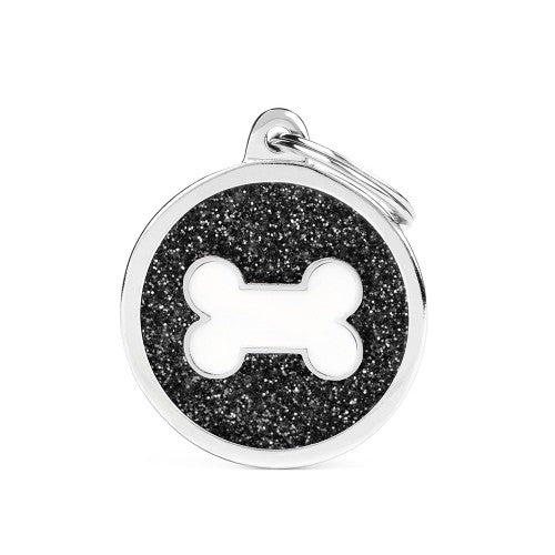 Médaille pour chien Shine Cercle Paillettes Noir Patte Blanche